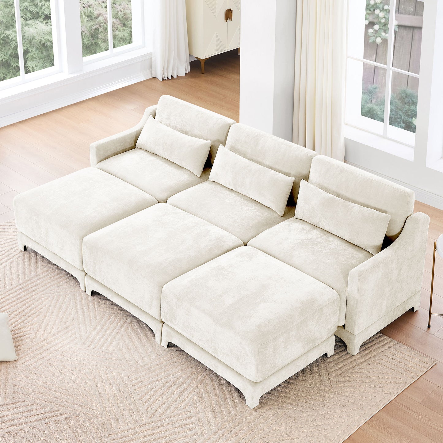 Stylish Sofa With Ottoman And Lumbar Pillows, Ergonomic Design Home Essentials