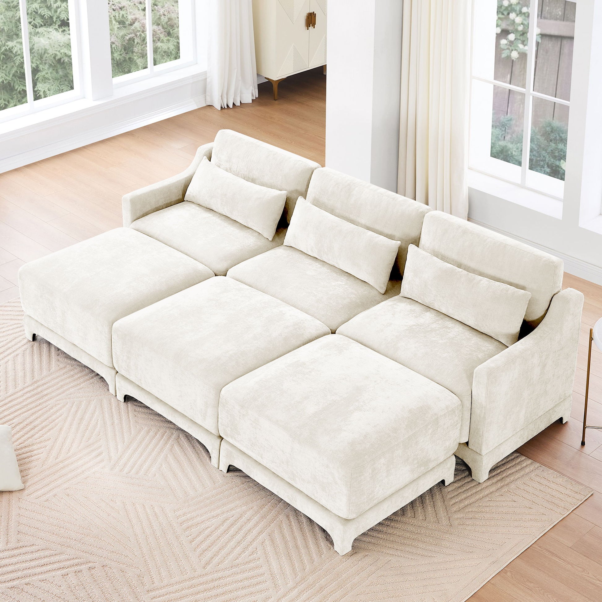 Stylish Sofa With Ottoman And Lumbar Pillows, Ergonomic Design Home Essentials