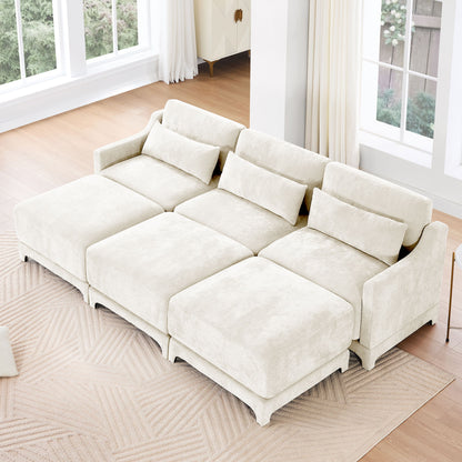 Stylish Sofa With Ottoman And Lumbar Pillows, Ergonomic Design Home Essentials