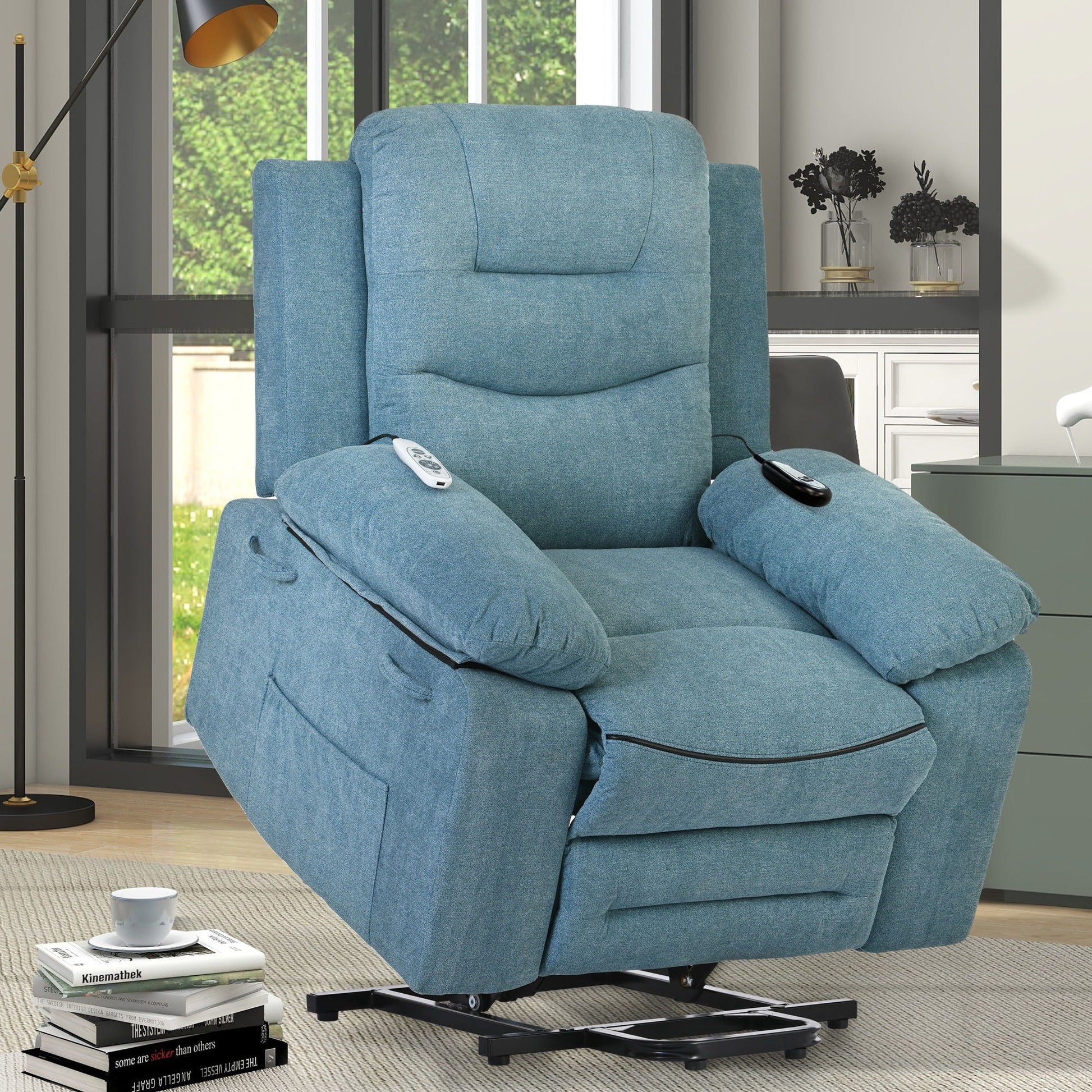 Massage Recliner Power Lift Chair For Elderly With Adjustable Massage And Heating Function, Recliner Chair With Infinite Position And Side Pocket For Living Room Hearth and Haven