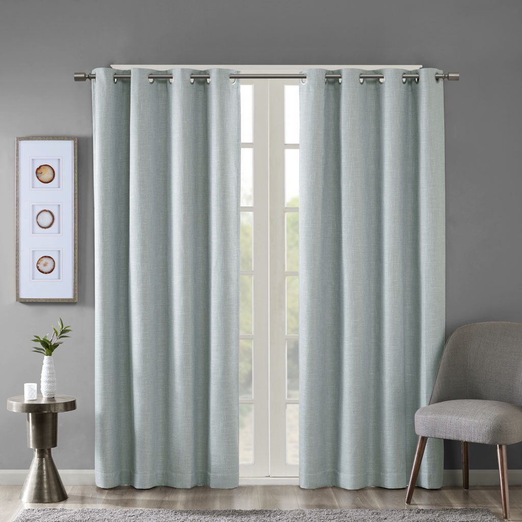 Maya - 54" Printed Heathered Blackout Grommet Top Curtain Panel - Aqua