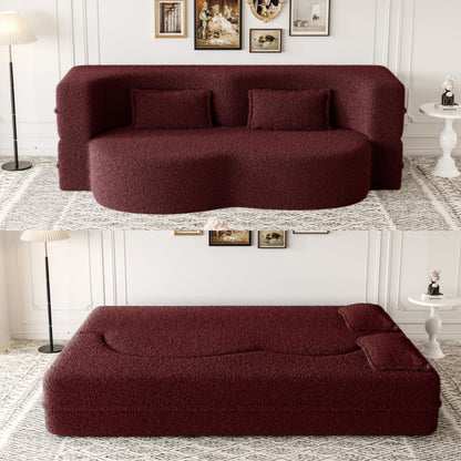 Modern Floor Sofa, With 2 Pillows, Convertible Teddy Fabric Foam Filled Bed Home Essentials