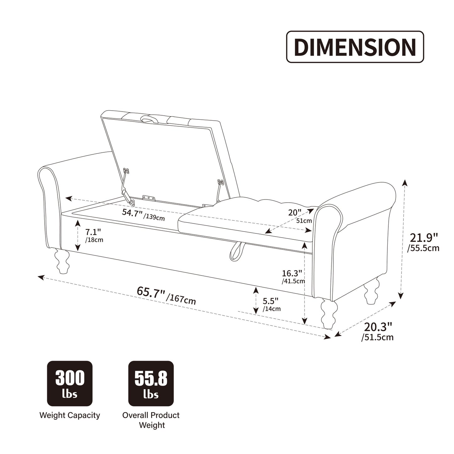 Modern Upholstered Storage Bench With Rolled Armrests] Home Essentials