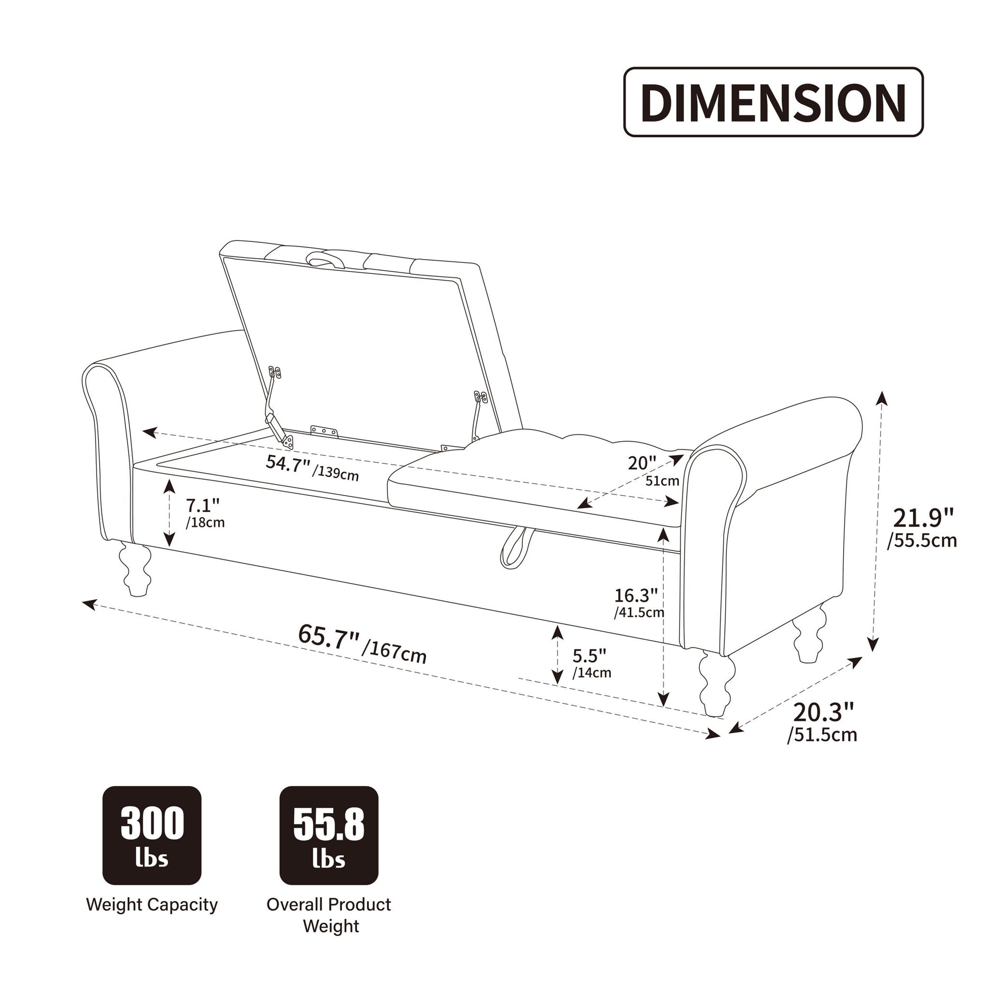Modern Upholstered Storage Bench With Rolled Armrests] Home Essentials