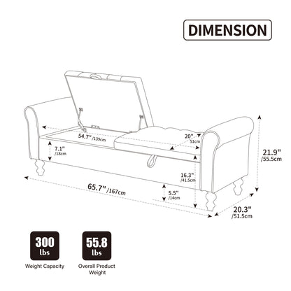 Modern Upholstered Storage Bench With Rolled Armrests] Home Essentials