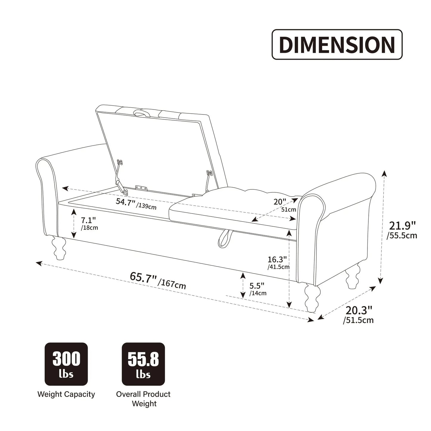 Napped Storage Bench With Rolled Armrest - Griege Home Essentials
