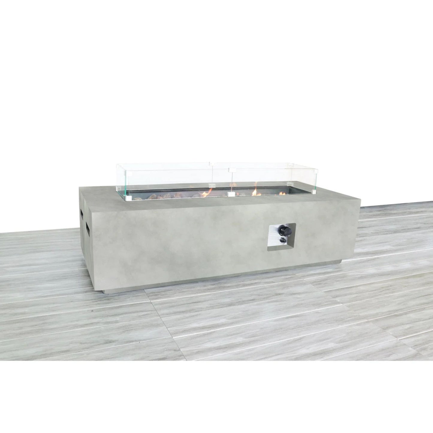 Rectangular Propane Fire Pit Table With Fiber Reinforcement And Adjustable Flame Control - Gray LSI Patio Furniture