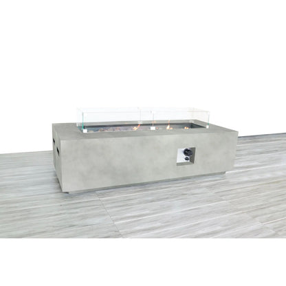 Rectangular Propane Fire Pit Table With Fiber Reinforcement And Adjustable Flame Control - Gray LSI Patio Furniture
