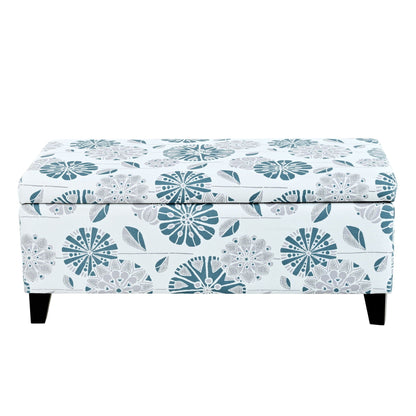 Luxury Storage Ottoman With Floral Patterned Fabric, Soft-Close Hinges, Multi Functional Noble House