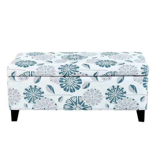 Luxury Storage Ottoman With Floral Patterned Fabric, Soft-Close Hinges, Multi Functional Noble House