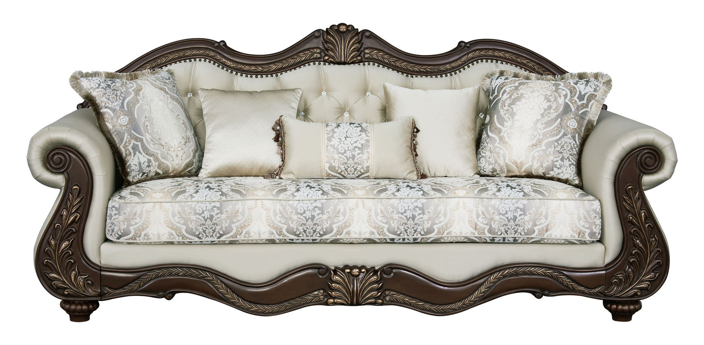 Pierce - Sofa With 5 Pillows - Beige / Cherry Acme