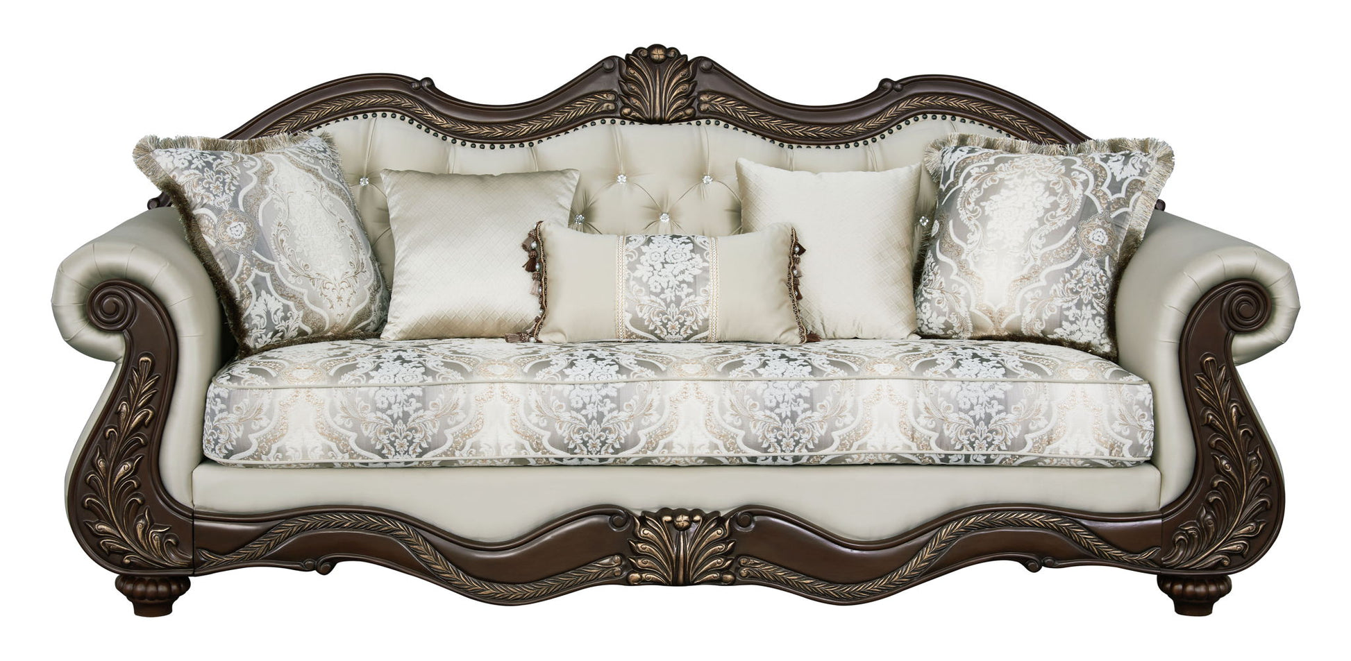 Pierce - Sofa With 5 Pillows - Beige / Cherry Acme