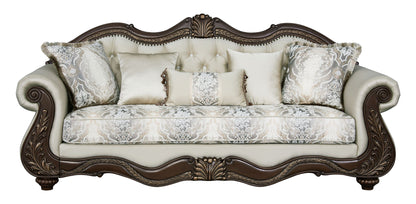 Pierce - Sofa With 5 Pillows - Beige / Cherry Acme