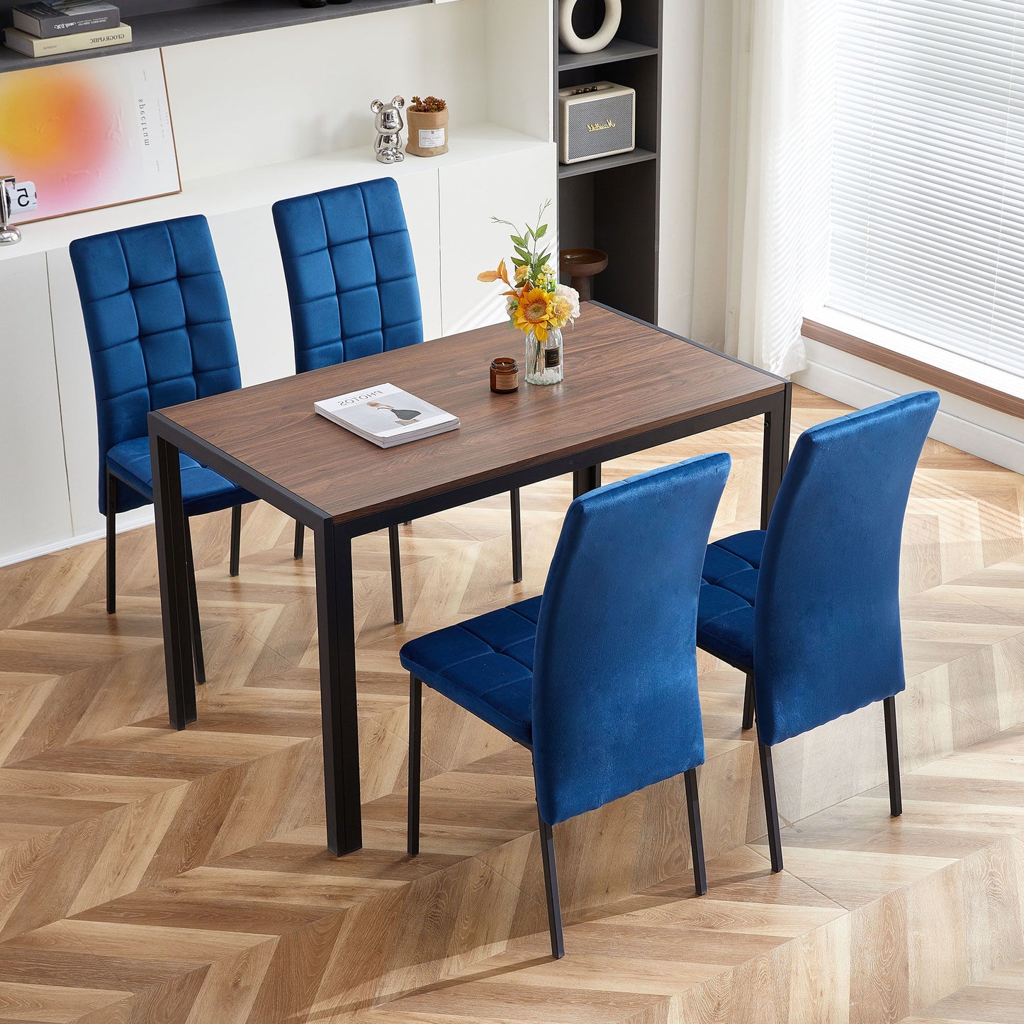 Velvet High Back Nordic Dining Chair Modern Fabric Chair With Black Legs (Set of 2) Home Essentials