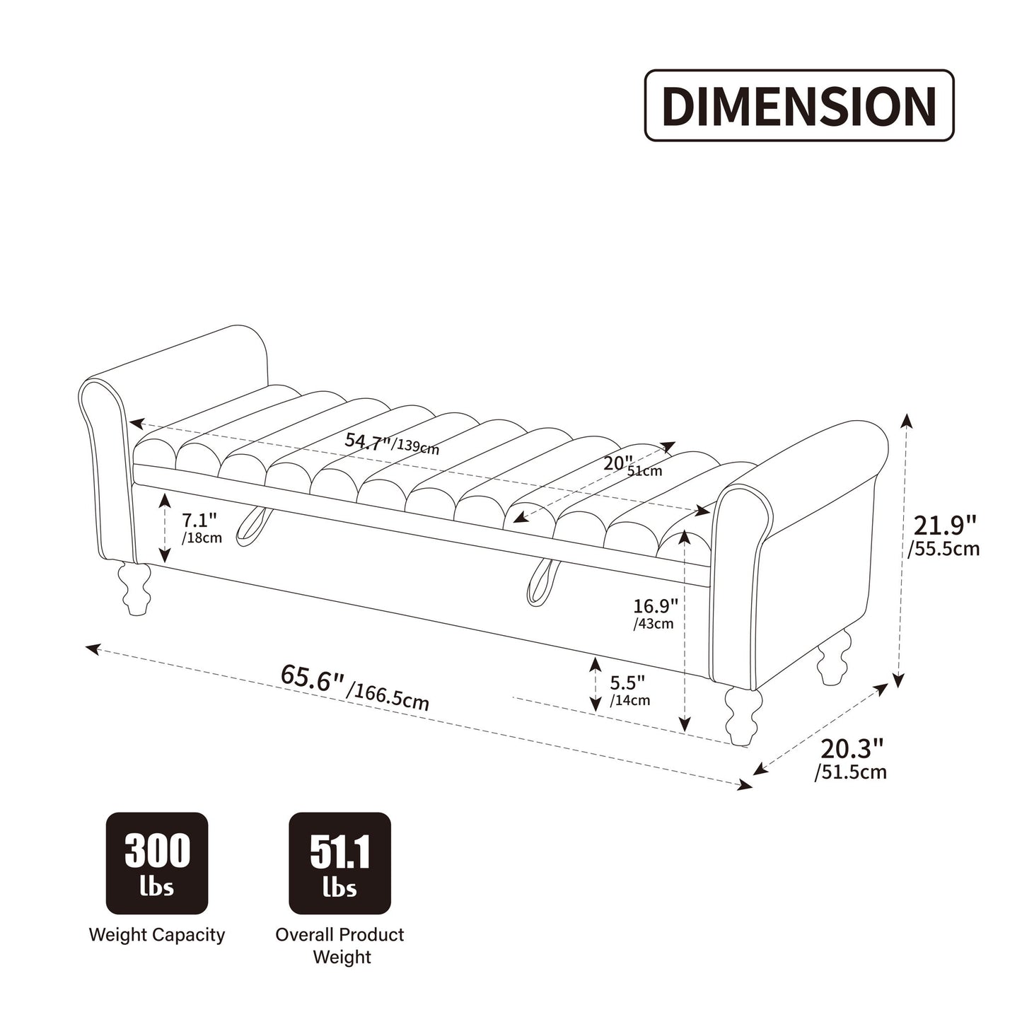 Wide Upholstered Storage Bench With Rolled Armrest For Bedroom - Griege Home Essentials