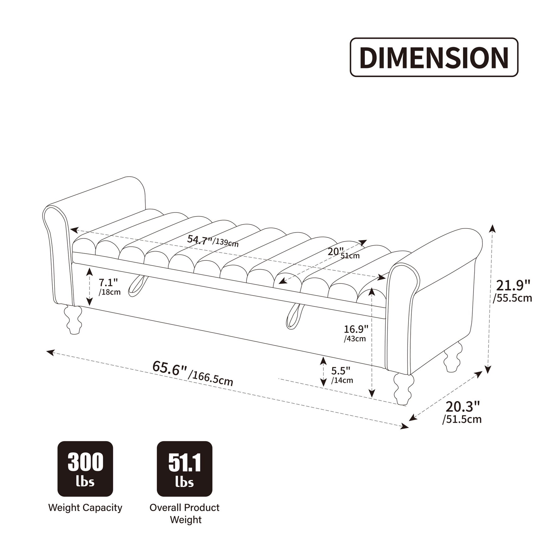 Wide Modern Upholstered Storage Bench With Rolled Armrest Home Essentials