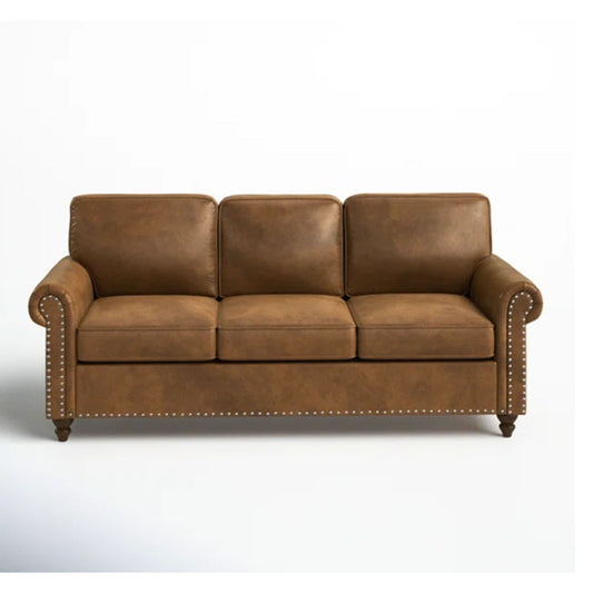 Sofa With Rolled Arms And Studs Trim - Brown Home Essentials