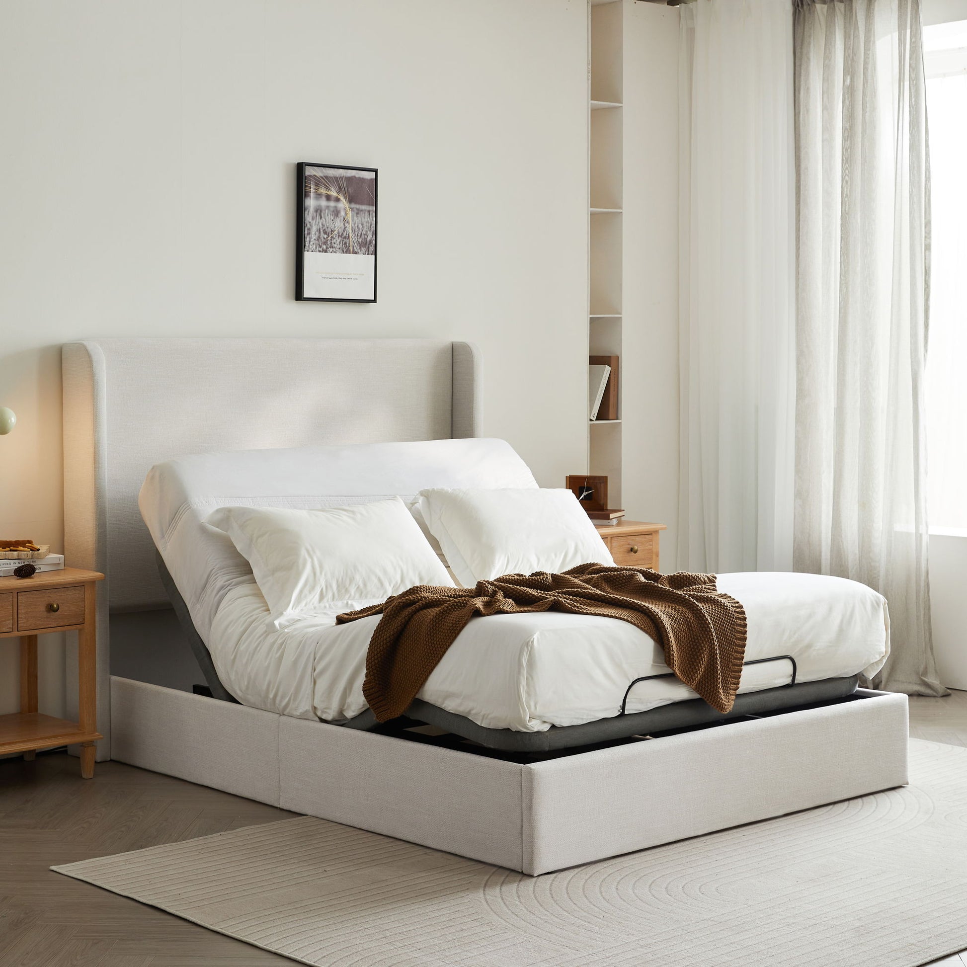 Caron 4.0 - Queen Size Adjustable Bed Frame With Wireless Remote Control, Head And Foot Incline, Massage Function - Black / Gray House & Home Furniture