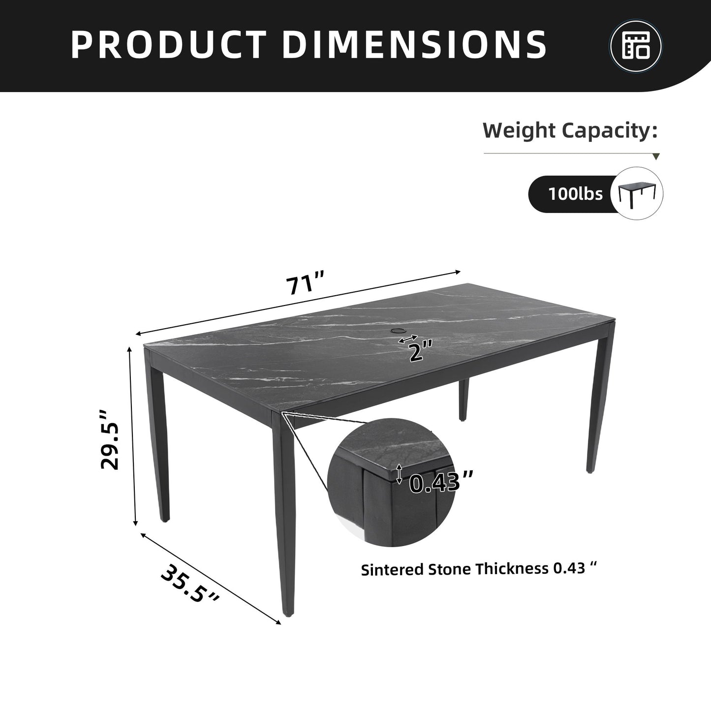 Outdoor Modern Patio Dining Table, Post Tapered Legs, Weatherproof & Rust Free Life Outside