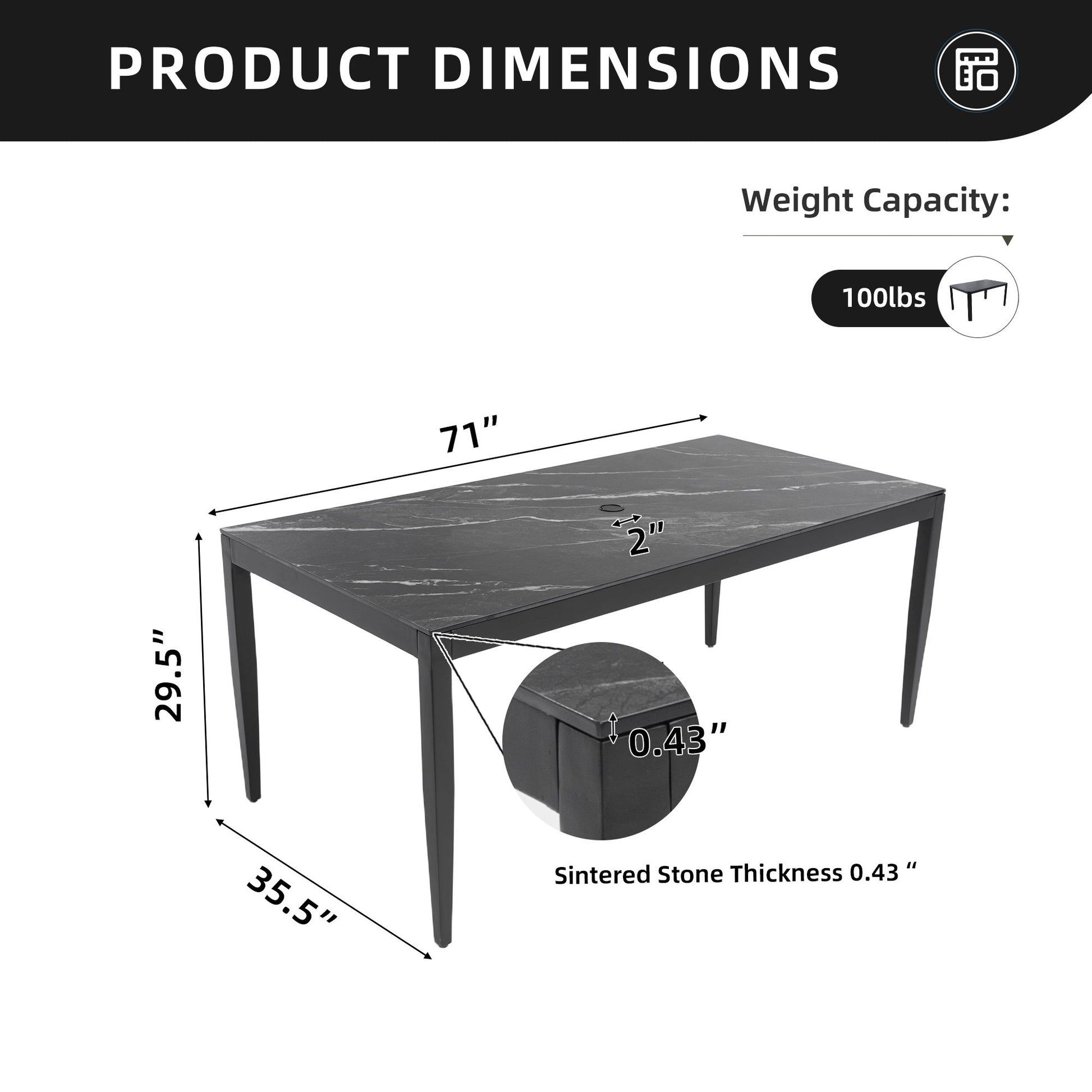 Outdoor Modern Patio Dining Table, Post Tapered Legs, Weatherproof & Rust Free Life Outside