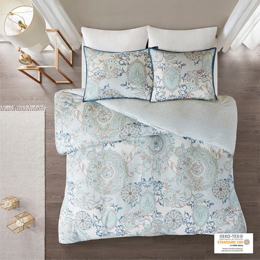 Isla - King 3 Piece Printed Reversible Duvet Cover Set - Blue - Snoozhouse