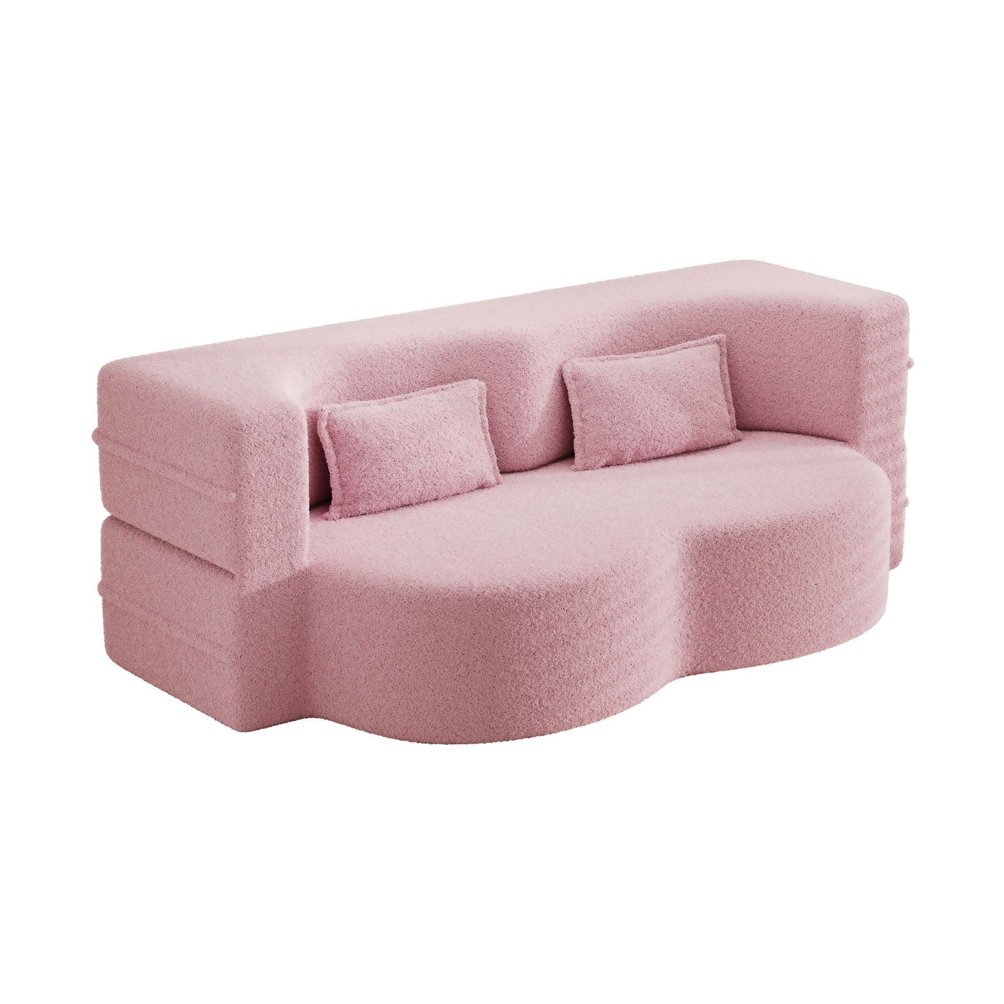 Modern Floor Sofa, With 2 Pillows, Convertible Teddy Fabric Foam Filled Bed Home Essentials