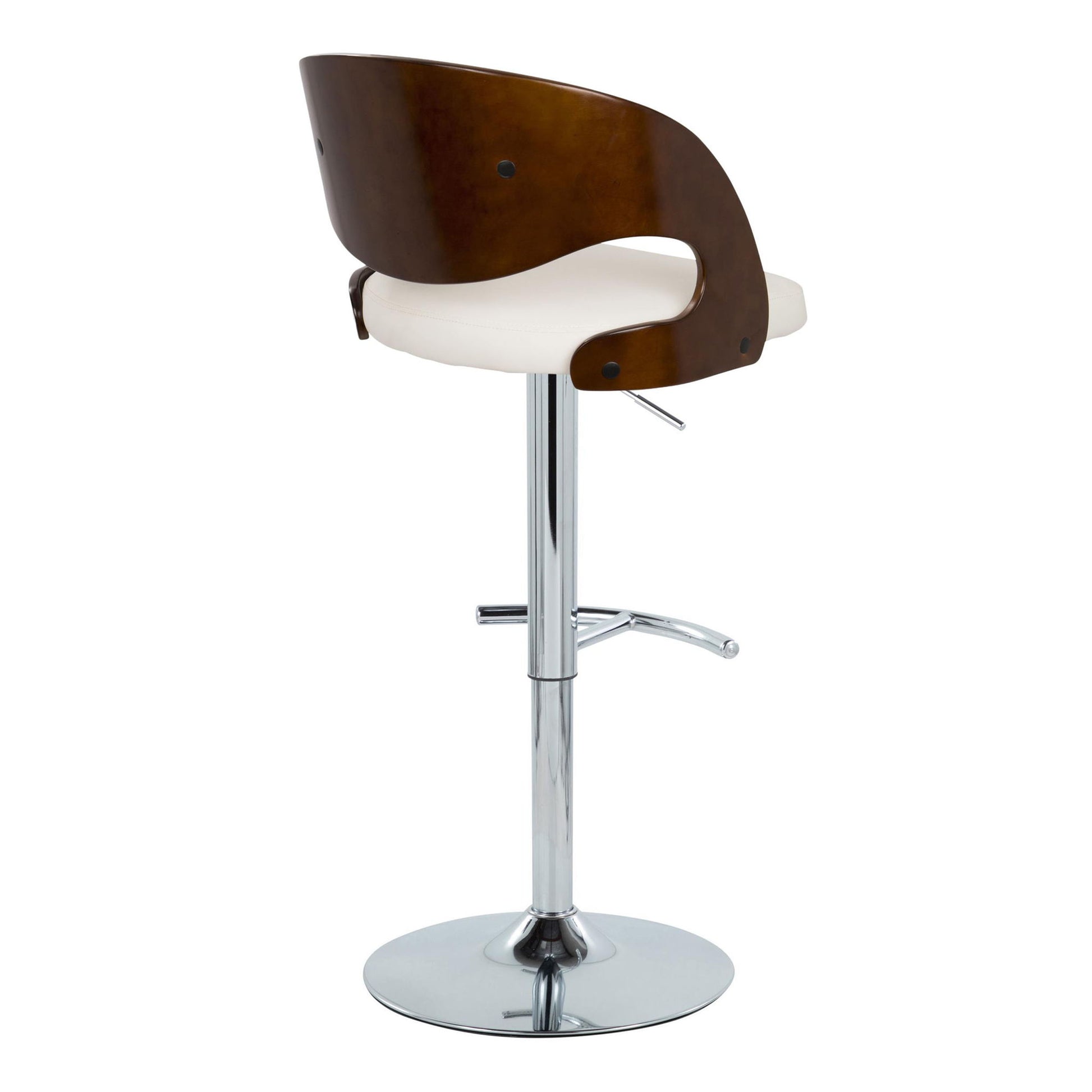 Pino - Mid-Century Modern Adjustable Barstool With Swivel With Rounded T Footrest (Set of 2) - Chrome / Cherry / White Lumi Source