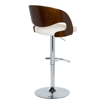 Pino - Mid-Century Modern Adjustable Barstool With Swivel With Rounded T Footrest (Set of 2) - Chrome / Cherry / White Lumi Source