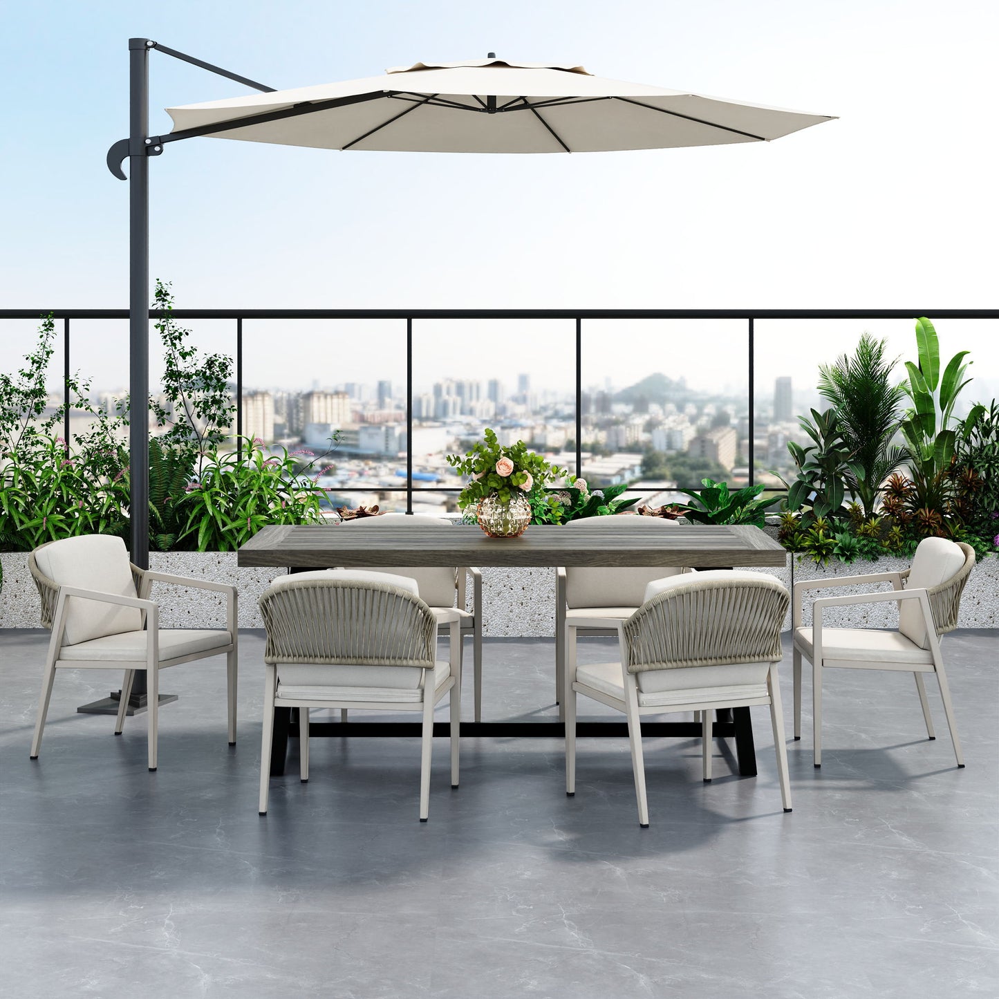 7 Pieces Modern Outdoor Dining Set With Acacia Wood Table And Chairs Noble House