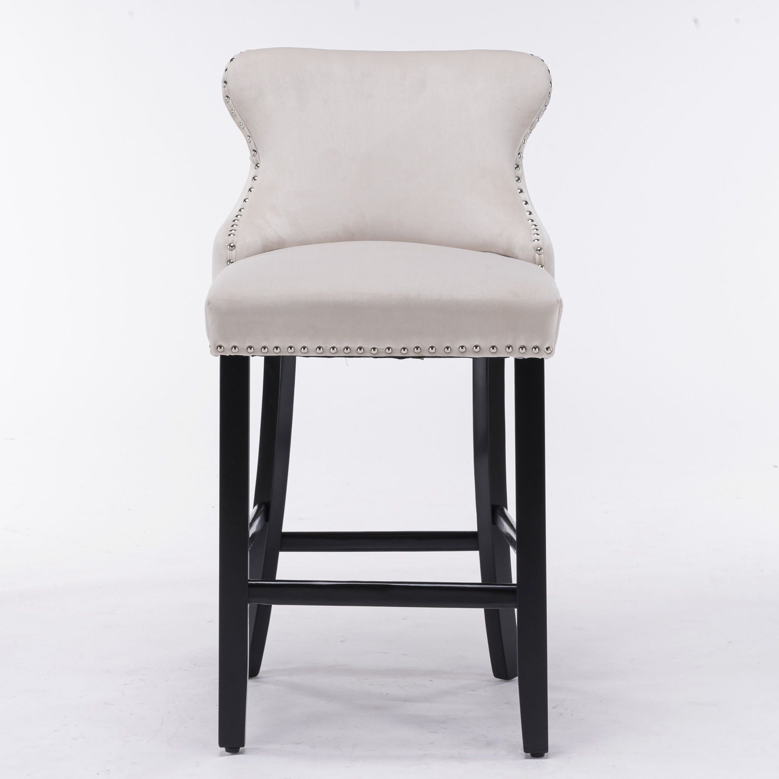 Contemporary Velvet Upholstered Wing-Back Barstools With Button Tufted Decoration And Wooden Legs, And Chrome Nailhead Trim, Leisure Style Bar Chairs, Bar Stools (Set of 4) Home Essentials