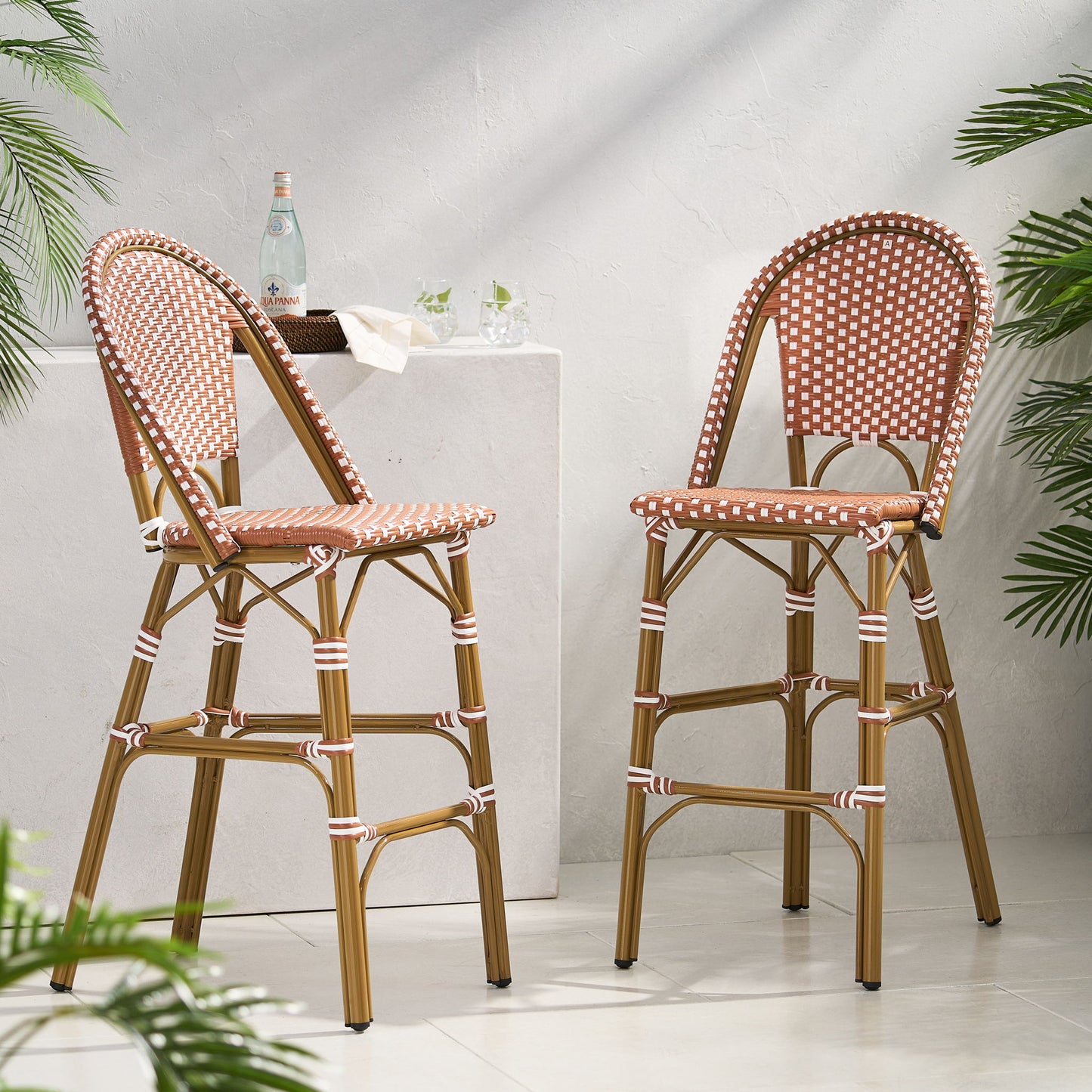 Outdoor Pe Rattan French Barstool Set Noble House