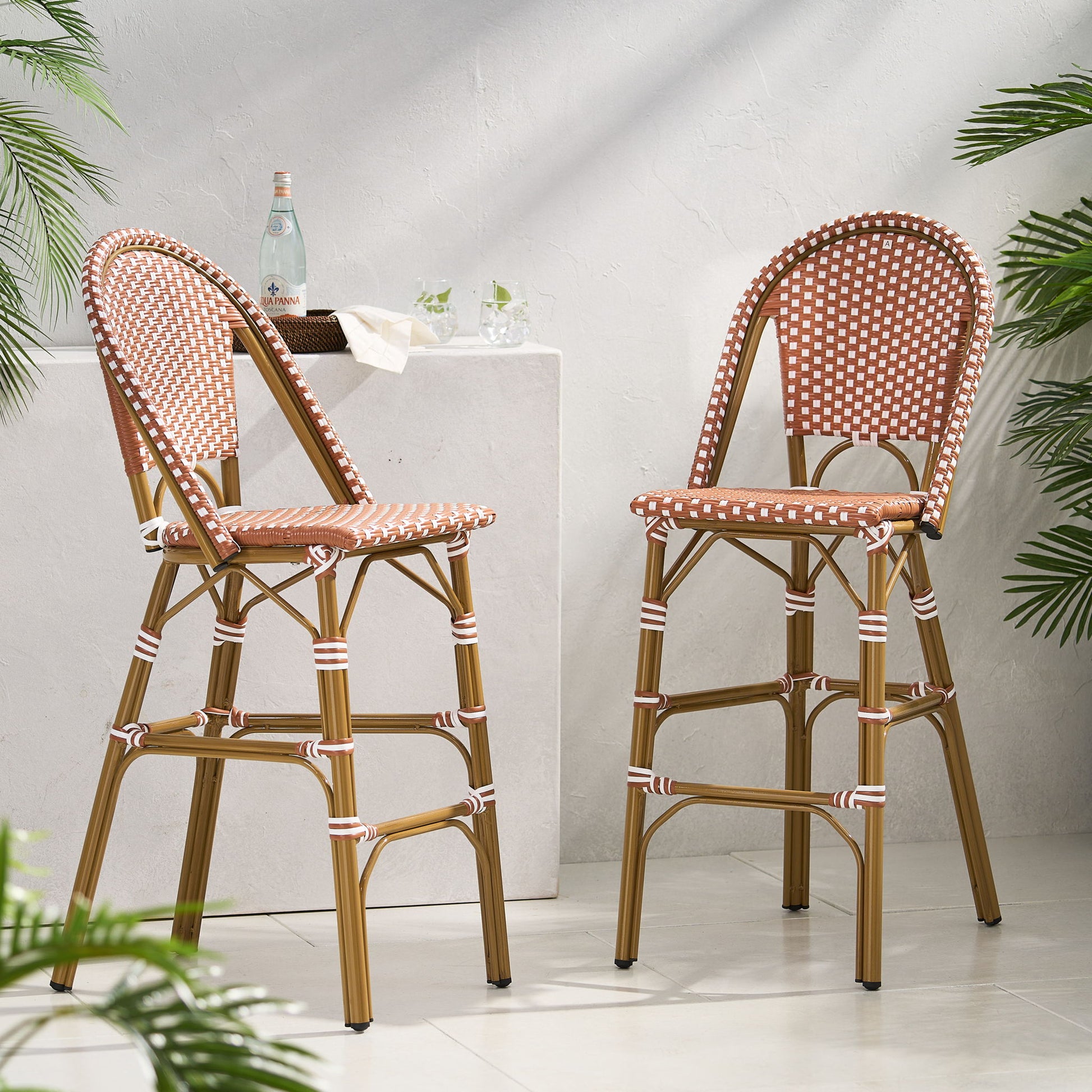 Outdoor Pe Rattan French Barstool Set Noble House