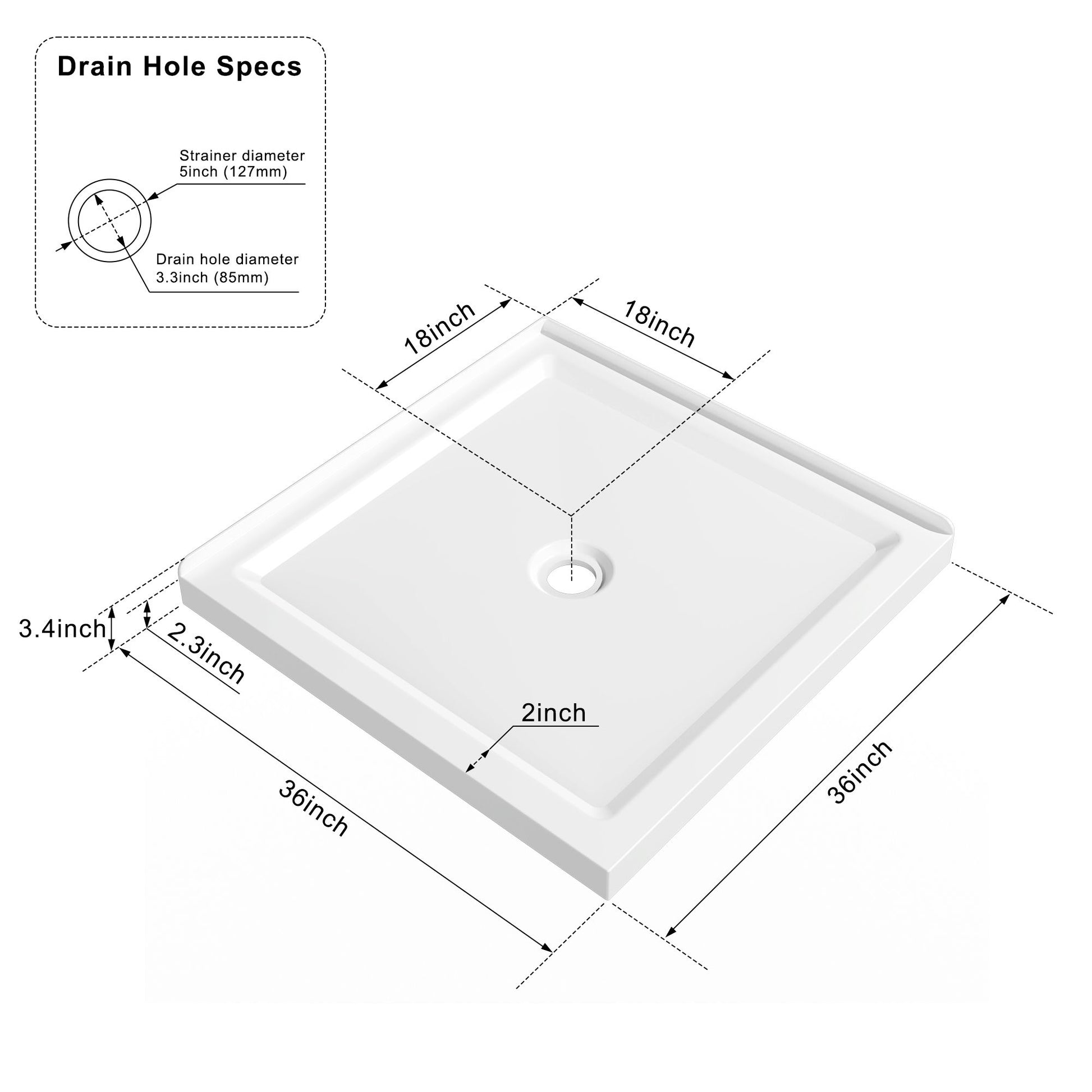 Anti Slip Double Threshold Shower Base - White Daily Nest