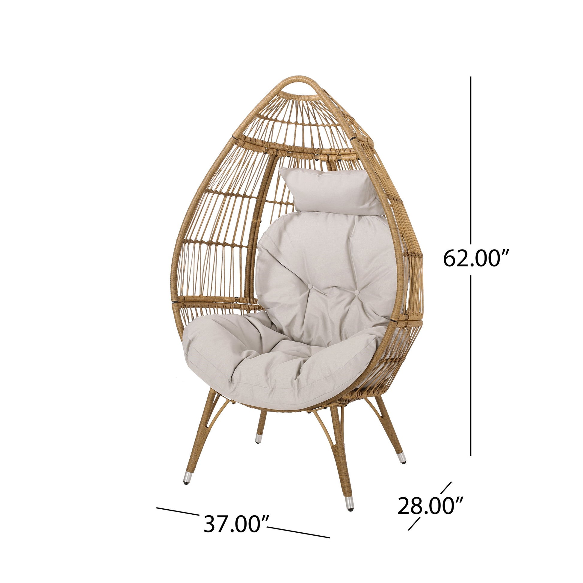 Basket Chair With Teardrop Shape And Water Resistant Cushion - Natural Noble House