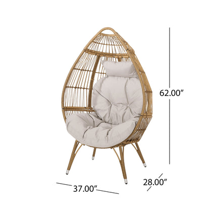 Basket Chair With Teardrop Shape And Water Resistant Cushion - Natural Noble House