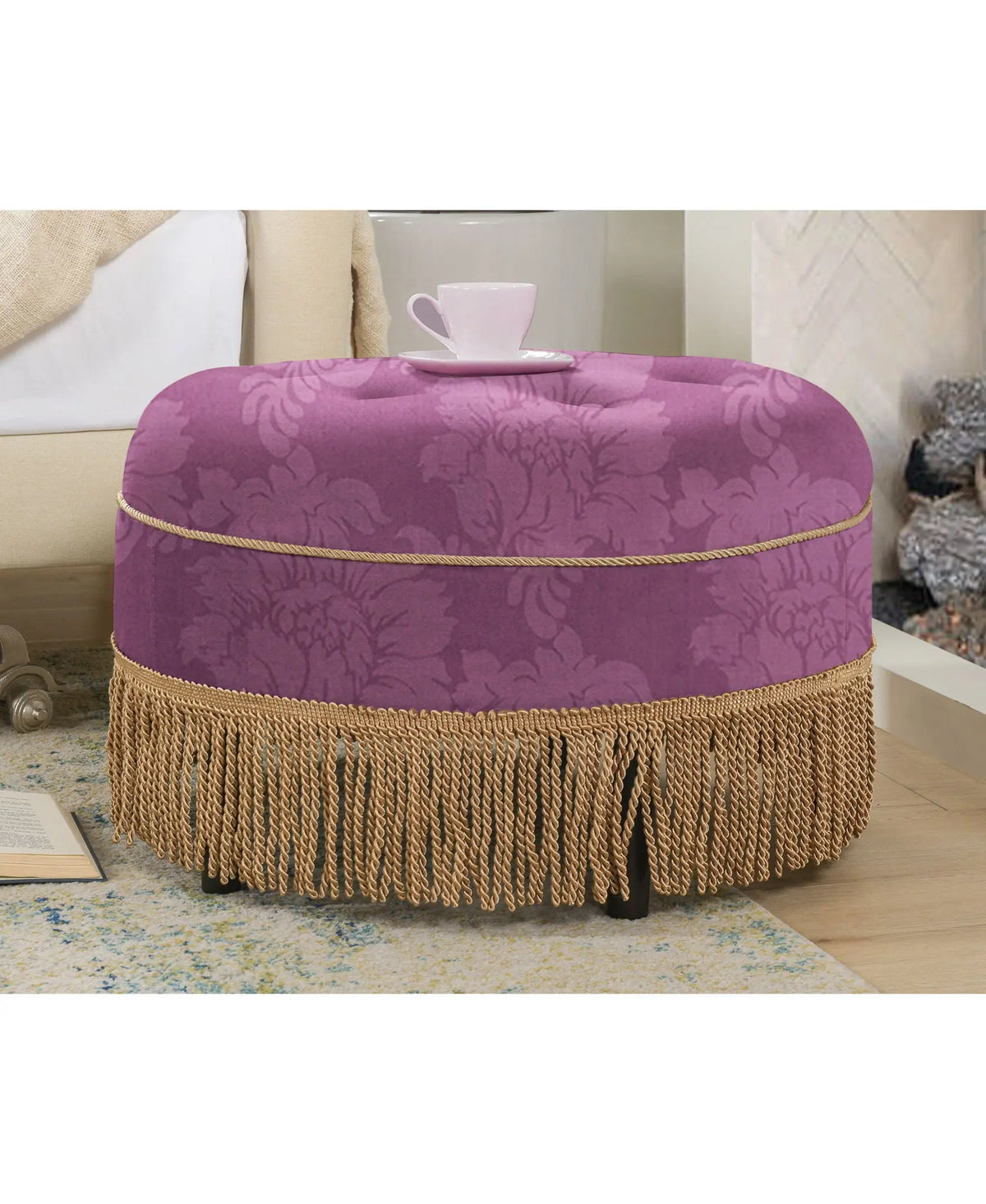 Yolanda - Luxurious Upholstery Round Upholstered Accent Ottoman Jennifer Taylor Home