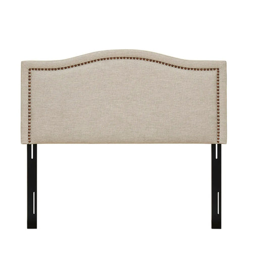Elegant Panel Headboard With Copper Nailheads And Adjustable Metal Legs JLA