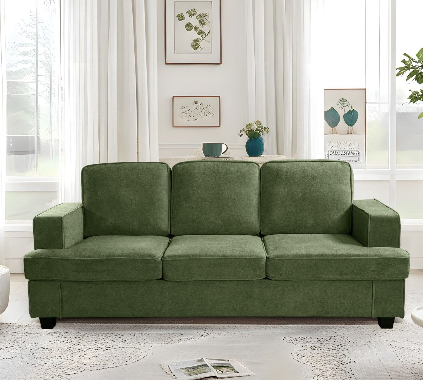 Modern Sofa, Comfortable 3 Seater Couch With Deep Seating, Loose Back Cushions, Wide Arms US Pride