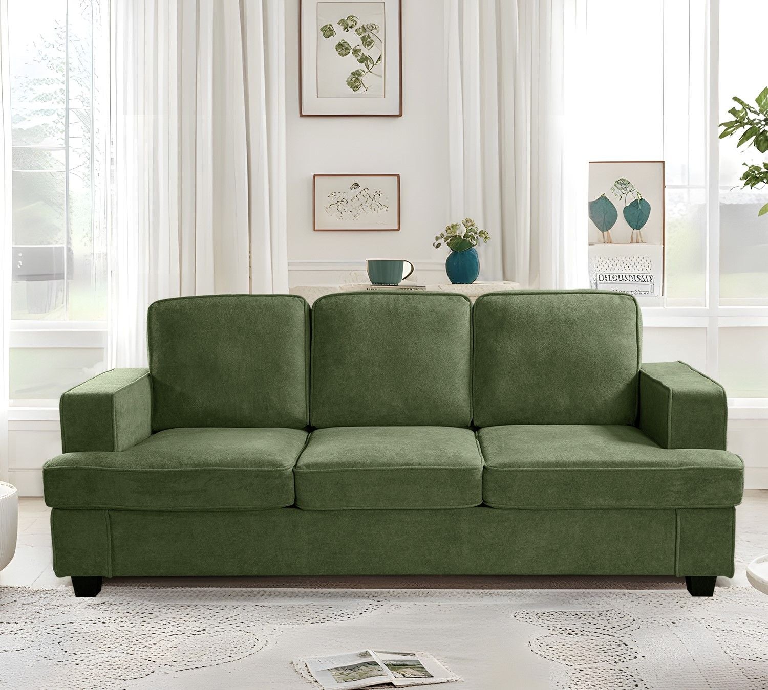 Modern Sofa, Comfortable 3 Seater Couch With Deep Seating, Loose Back Cushions, Wide Arms US Pride