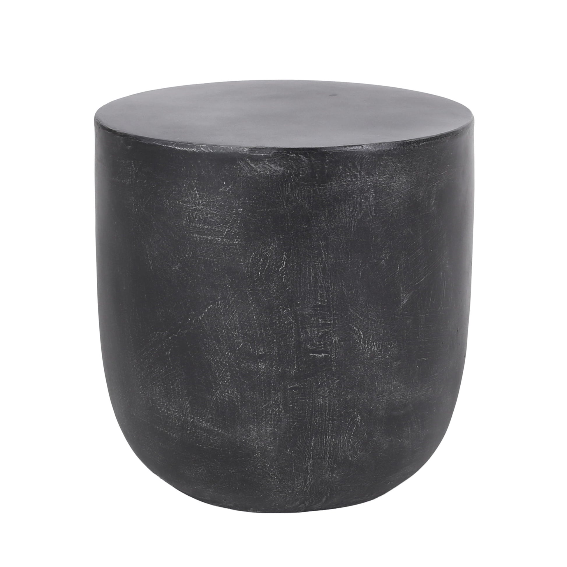 Outdoor Lightweight Concrete End Table With Natural Texture - Matte Black Noble House