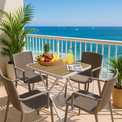 4 Modern Stackable Plastic Armchair Matched With Folding Square Table Home Essentials