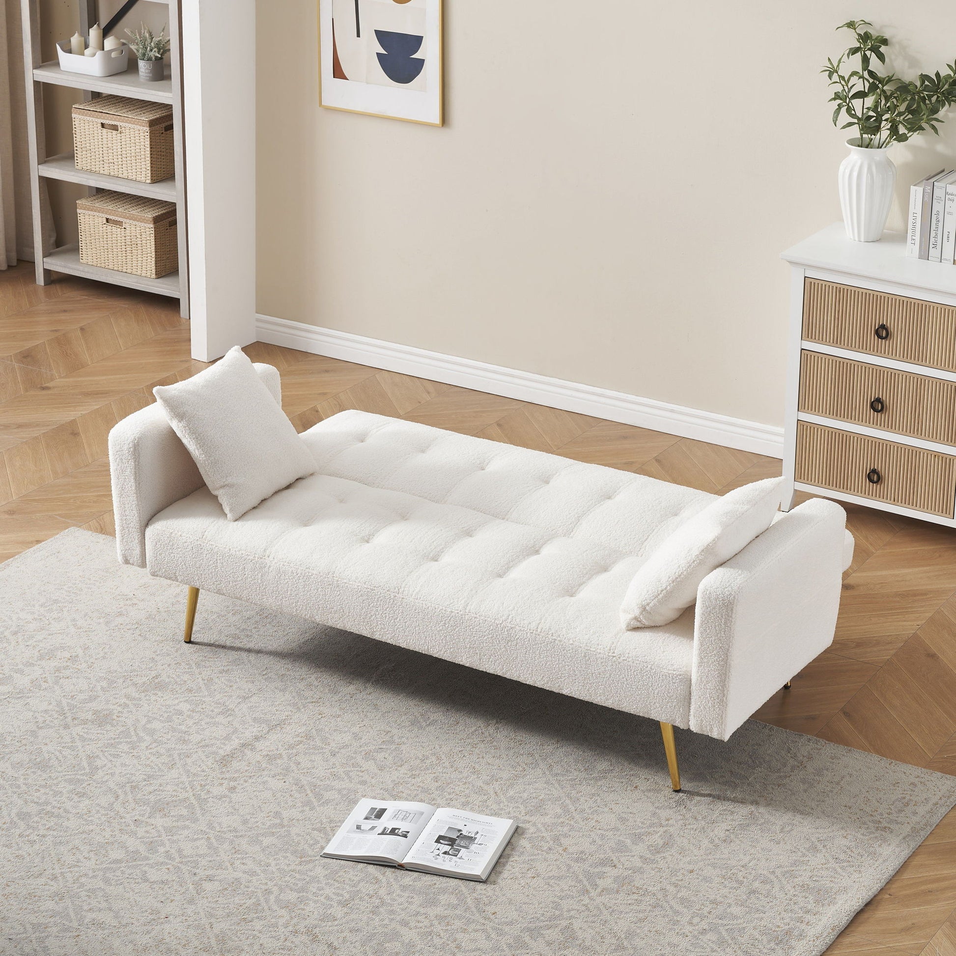 Teddy Fleece Sofa Bed With Luxurious Throw Pillows Home Essentials