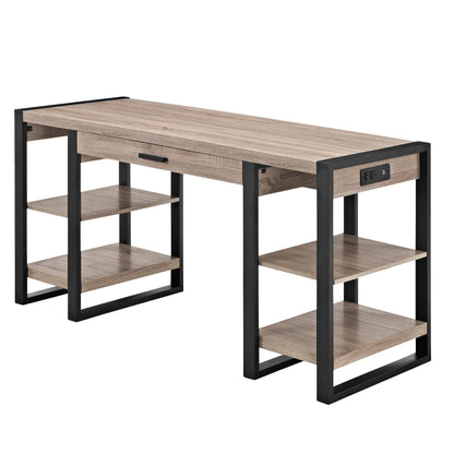 Modern Computer Desk With USB Ports - Driftwood Walker Edison