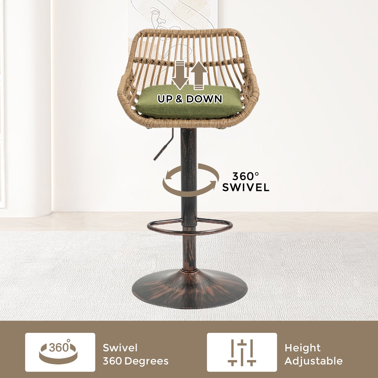 Modern Swivel Bar Stools Adjustable Counter Chairs With Footrest (Set of 2) Home Essentials
