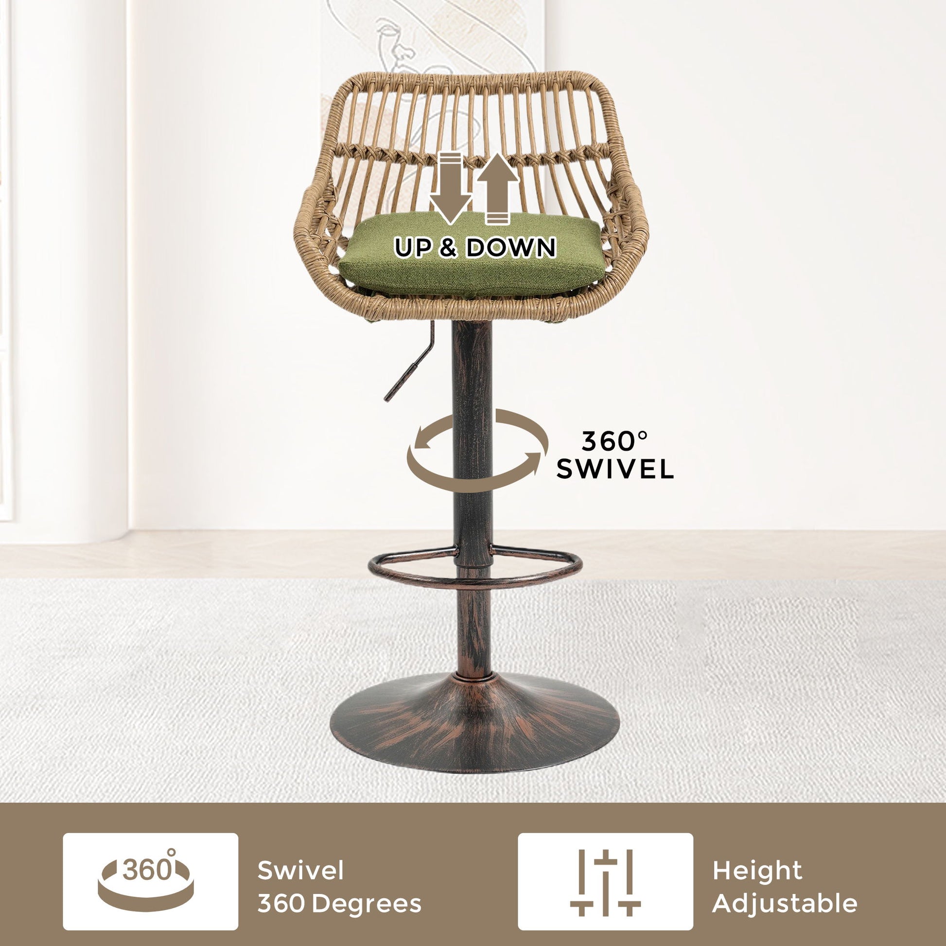 Modern Swivel Bar Stools Adjustable Counter Chairs With Footrest (Set of 2) Home Essentials