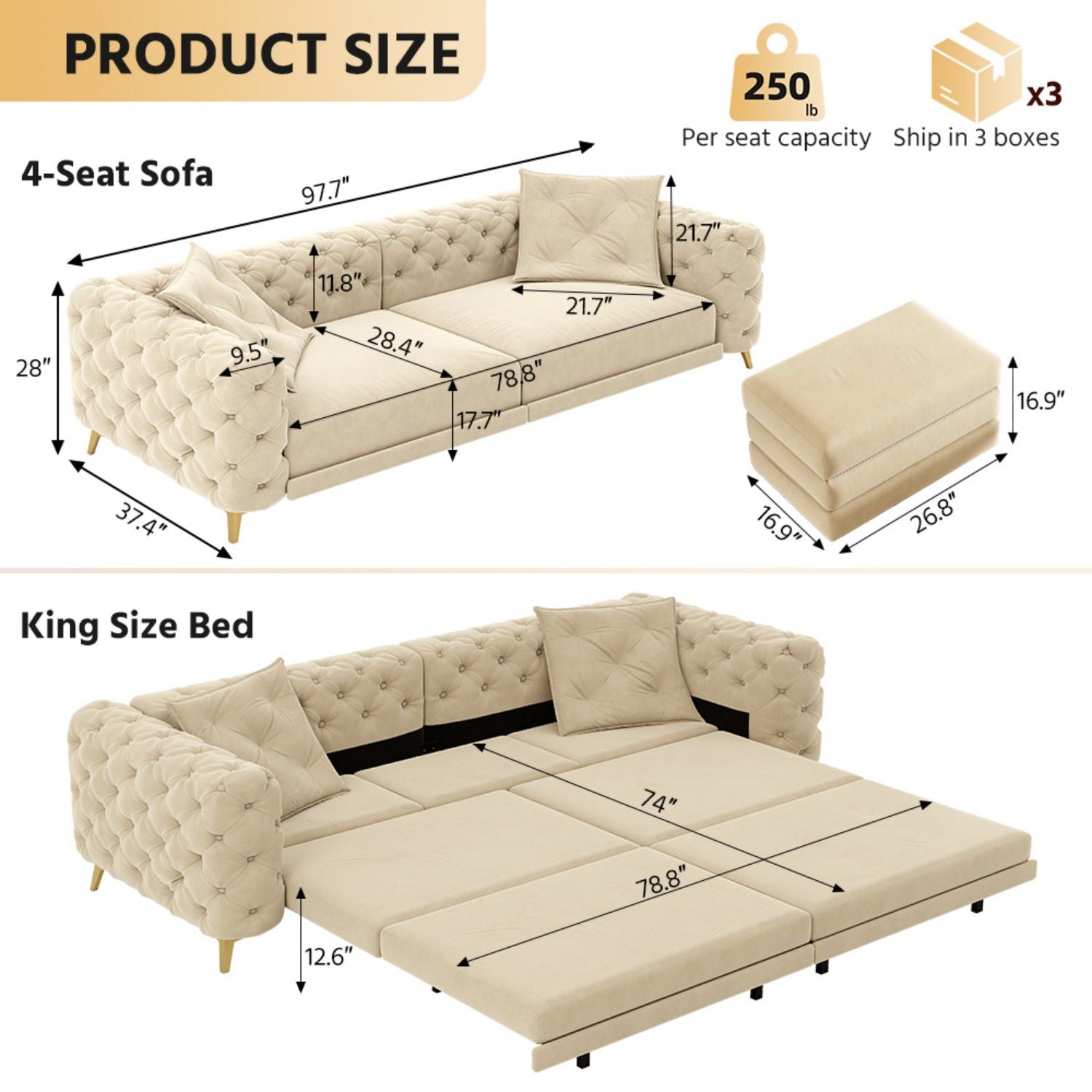 3-In-1 Convertible Sleeper Sofa Home Essentials