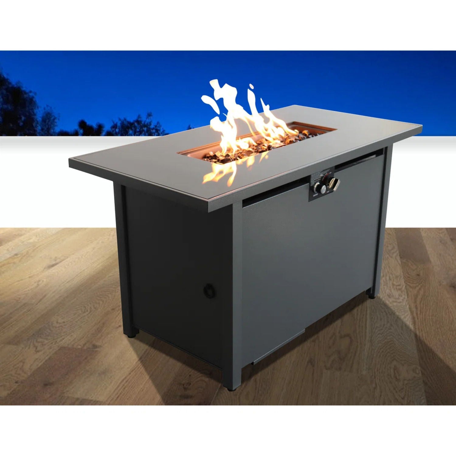 Rectangular Fire Pit With Frame Elegant Design LSI Patio Furniture