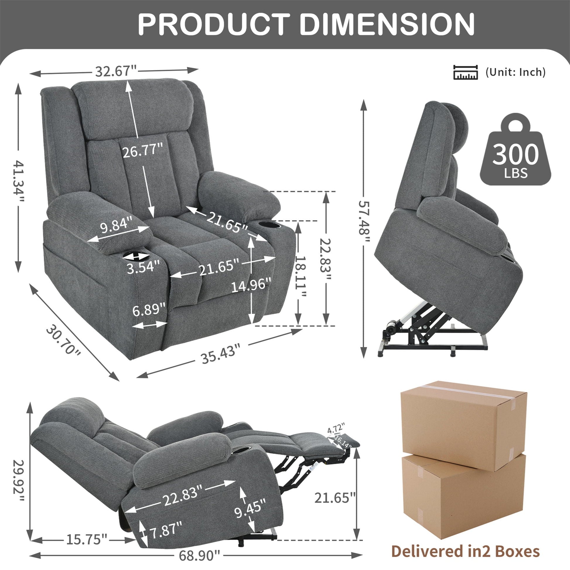 Power Lift Recliner Chair With Extended Footrest, Remote Control, Cup Holders, And Side Pockets Home Essentials