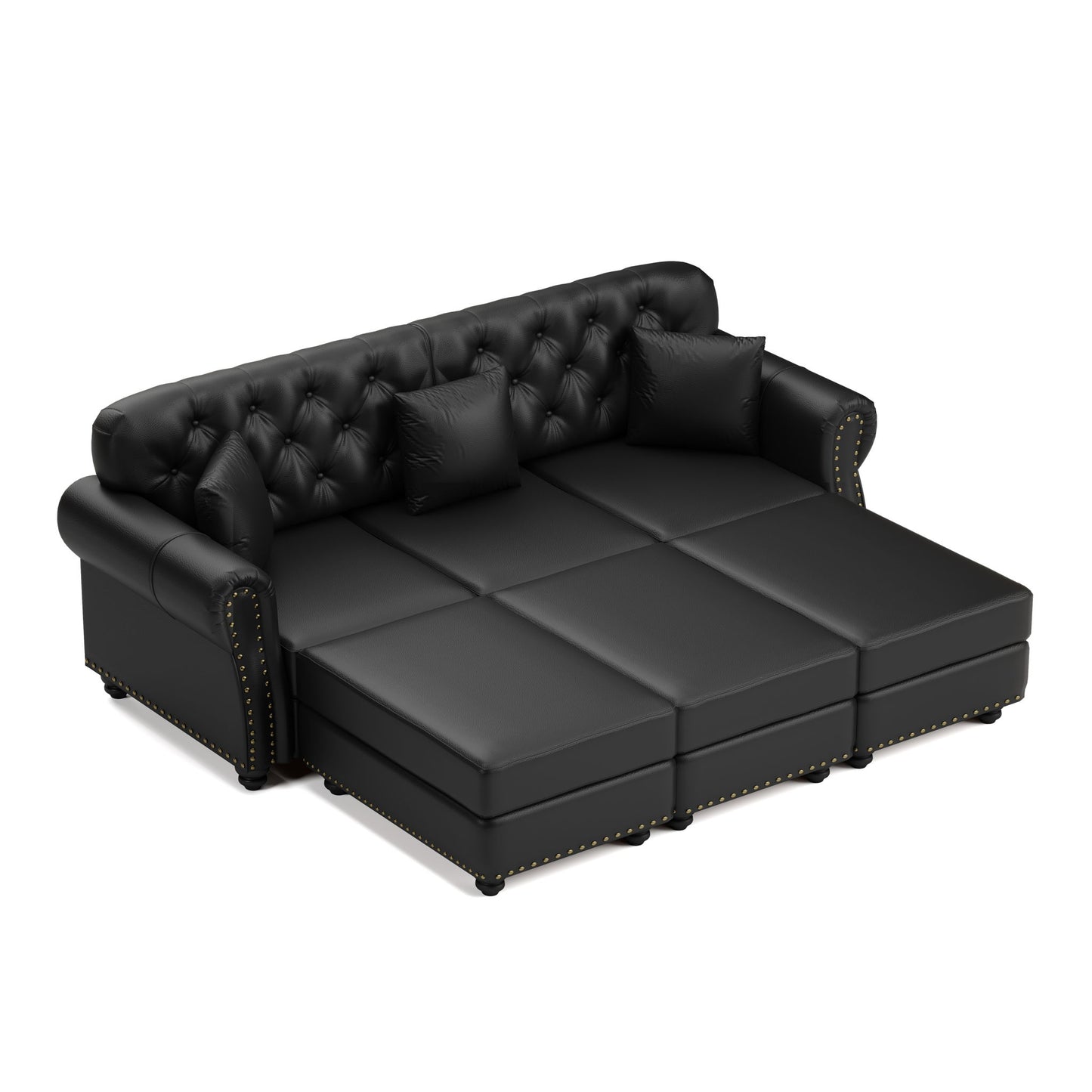 Upholstered Sofa With Nailhead Trim, Rolled Armrests With Ottoman Home Essentials