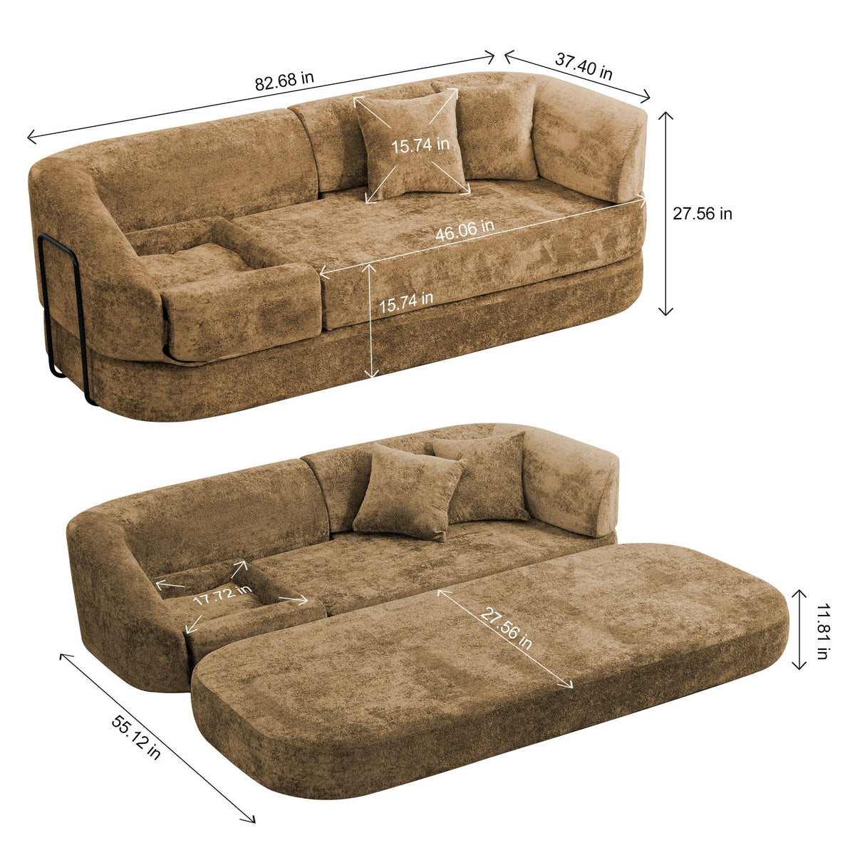 3 Seater Sofa With Built In Pet Bed Nook, Curved Design And 2 Throw Pillows Home Essentials
